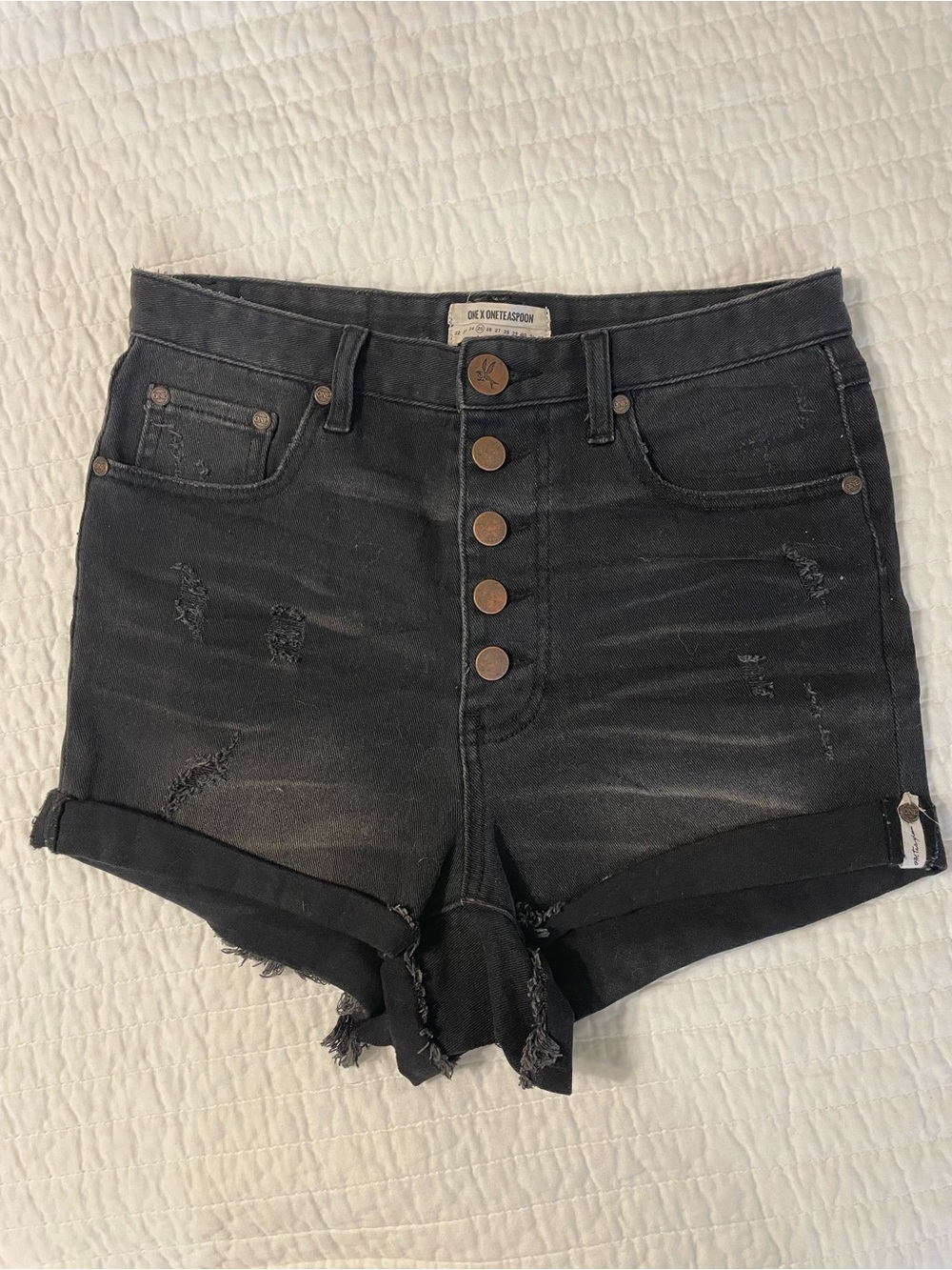 One Teaspoon Lovers Shorts Black Distressed High Rise Size 25